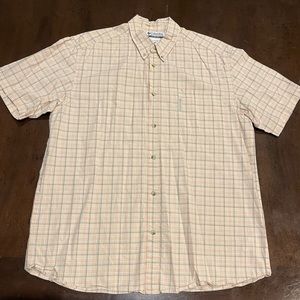 Men’s XL, Columbia PFG, short sleeve, Button Up, Cream/Grey/Orange plaid